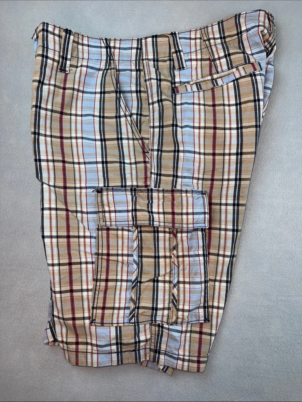 Nautica Tan and Blue Plaid Cargo Shorts Size 36